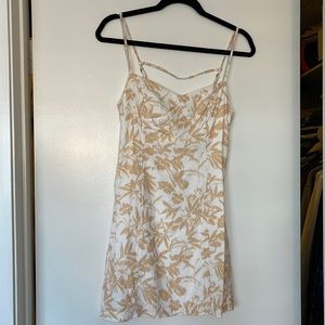 Abercrombie strapless short dress - white and tan tropical
